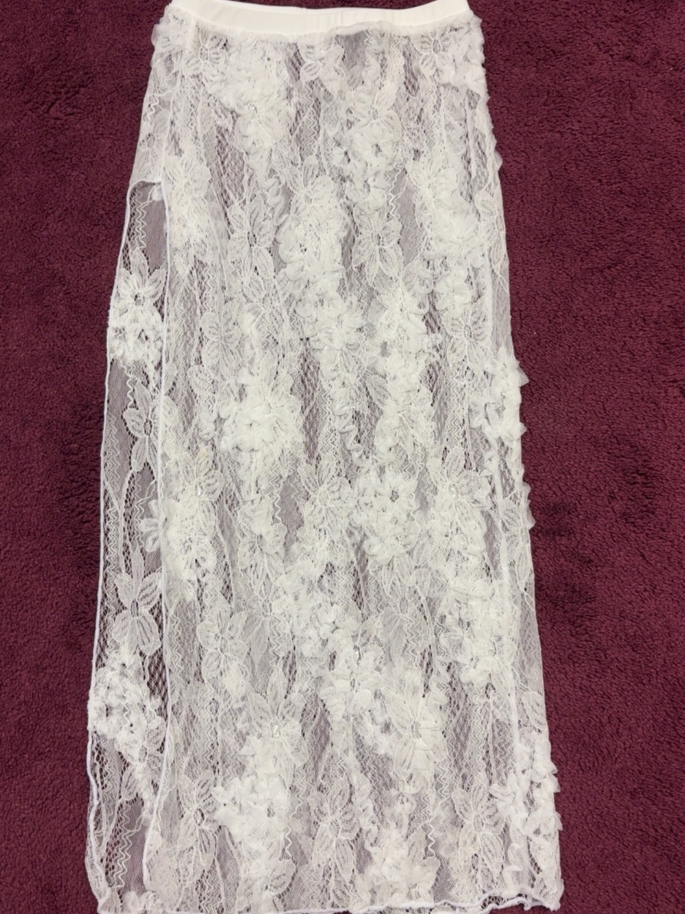 Sheer White Floral Lace Maxi Skirt